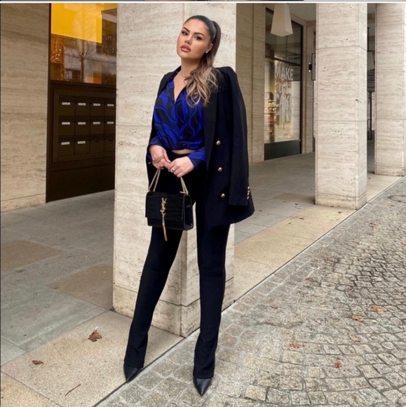 New Zara Black Shoulder Pad Double Breasted Blazer - Picture 10 of 16